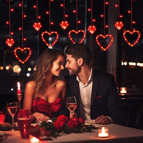 Valentines Day Decor, Red Love Heart String Lights for Bedroom, 12 Hearts 138 LED Fairy Twinkle Lights with, alternate view 2