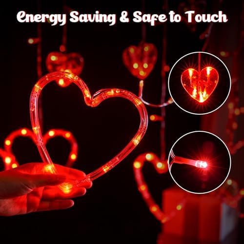 Valentines Day Decor, Red Love Heart String Lights for Bedroom, 12 Hearts 138 LED Fairy Twinkle Lights with, alternate view 3