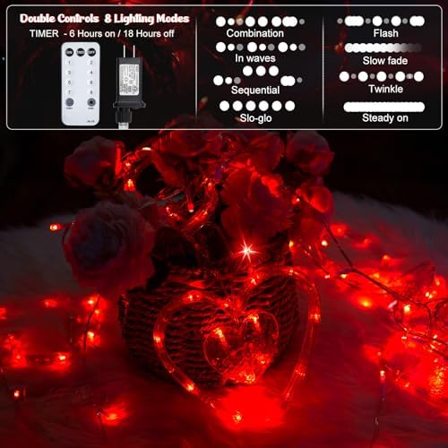 Valentines Day Decor, Red Love Heart String Lights for Bedroom, 12 Hearts 138 LED Fairy Twinkle Lights with, alternate view 4