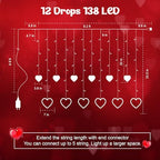 Valentines Day Decor, Red Love Heart String Lights for Bedroom, 12 Hearts 138 LED Fairy Twinkle Lights with, alternate view 5