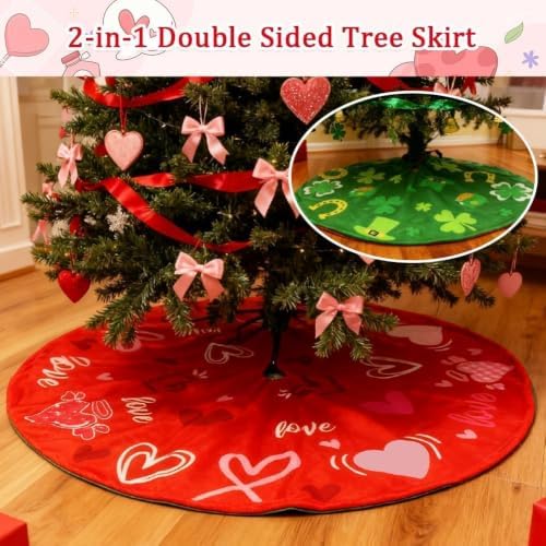 Valentines Day Decorations for Tree Skirt, 36" Love Heart Pattern Tree Skirts for Valentines Day Decor, alternate view 3