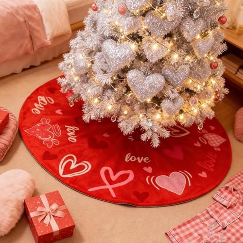 Valentines Day Decorations for Tree Skirt, 36" Love Heart Pattern Tree Skirts for Valentines Day Decor, alternate view 7