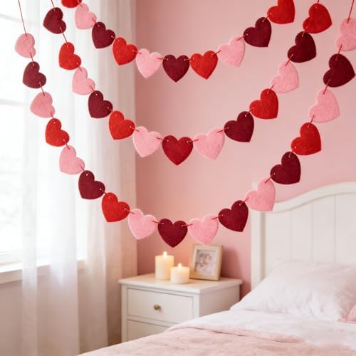 Valentines Day Decorations - Red Felt Heart Garland Hanging String - Ready-to-Use Romantic Valentines Day Decor, alternate