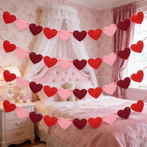 Valentines Day Decorations - Red Felt Heart Garland Hanging String - Ready-to-Use Romantic Valentines Day Decor, alternate