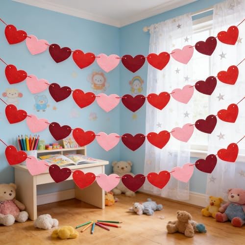 Valentines Day Decorations - Red Felt Heart Garland Hanging String - Ready-to-Use Romantic Valentines Day Decor, alternate
