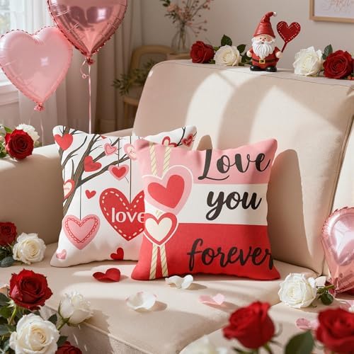 Valentines Day Decorations -Valentine's Pillows Covers 18x18 Inch Heart Throw Pillows - Valentines Decor Party