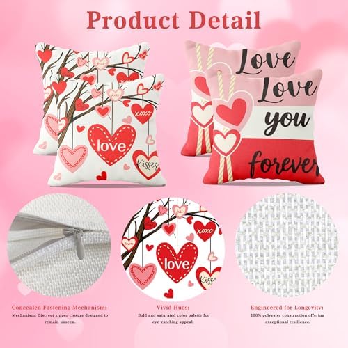 Valentines Day Decorations -Valentine's Pillows Covers 18x18 Inch Heart Throw Pillows - Valentines Decor Party, alternate