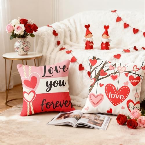 Valentines Day Decorations -Valentine's Pillows Covers 18x18 Inch Heart Throw Pillows - Valentines Decor Party, alternate