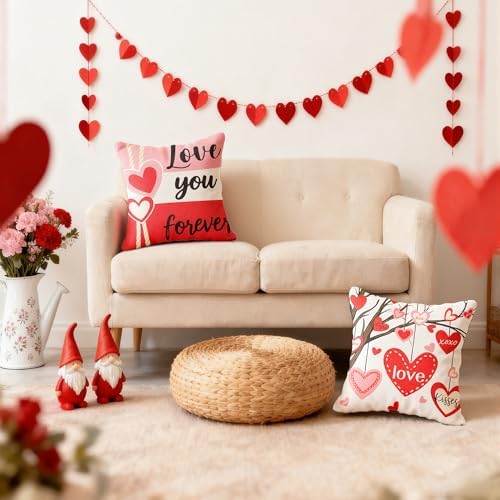 Valentines Day Decorations -Valentine's Pillows Covers 18x18 Inch Heart Throw Pillows - Valentines Decor Party, alternate