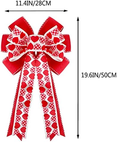 Valentines Day Tree Decorations, Valentine Tree Topper Bow with Red and Pink Heart for Valentines Day Wreath, alternate view