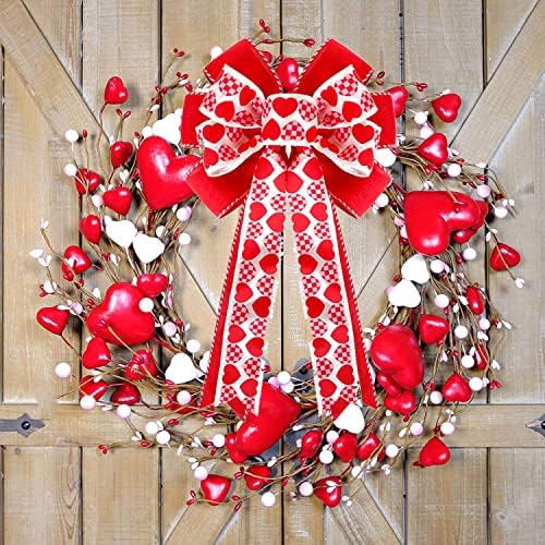 Valentines Day Tree Decorations, Valentine Tree Topper Bow with Red and Pink Heart for Valentines Day Wreath, alternate view