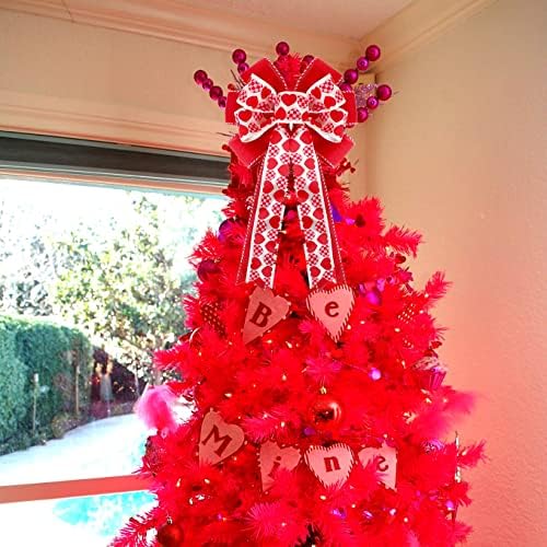 Valentines Day Tree Decorations, Valentine Tree Topper Bow with Red and Pink Heart for Valentines Day Wreath, alternate view