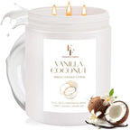 Vanilla Coconut Large Scented Candle, 3-Wick 22oz Long Lasting Scented Candle, Natural Soy Wax Aromatherapy