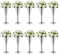 Vase Sets for Wedding Table: 14in Silver Trumpet Shaped, 10 Pcs in Silver