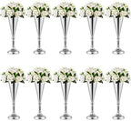 Vase Sets for Wedding Table: 14in Silver Trumpet Shaped, 10 Pcs in Silver