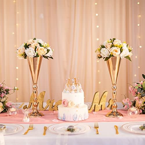 Vase Sets for Wedding Table: 16.5in Gold Trumpet Shaped, 10Pcs in Gold, alternate view 2
