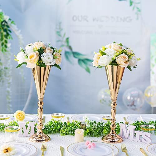 Vase Sets for Wedding Table: 16.5in Gold Trumpet Shaped, 10Pcs in Gold, alternate view 5
