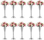 Vase Sets for Wedding Table: 16.5in Silver Trumpet Shaped, 10Pcs in Silver