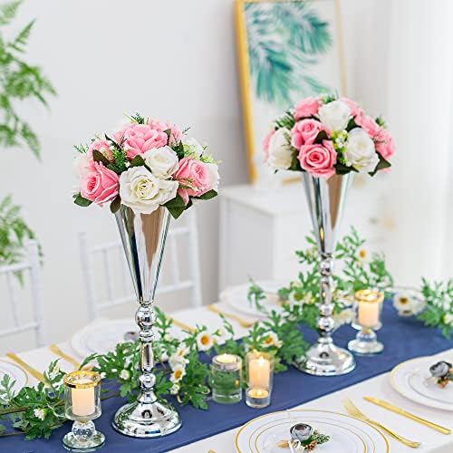 Vase Sets for Wedding Table: 16.5in Silver Trumpet Shaped, 10Pcs in Silver, alternate view 5