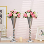 Vase Sets for Wedding Table: 16.5in Silver Trumpet Shaped, 10Pcs in Silver, alternate view 6