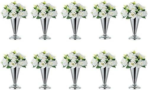 Vase Sets for Wedding Table: 9.8in Silver Trumpet Shaped, 10 Pcs in Silver