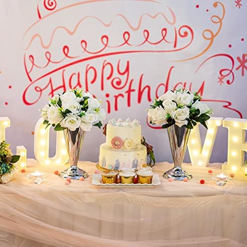 Vase Sets for Wedding Table: 9.8in Silver Trumpet Shaped, 10 Pcs in Silver, alternate view 4
