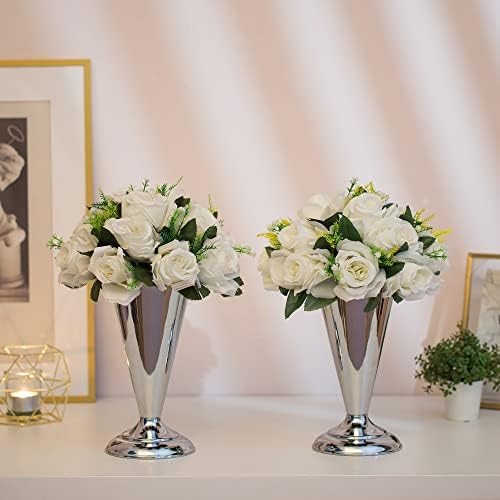 Vase Sets for Wedding Table: 9.8in Silver Trumpet Shaped, 10 Pcs in Silver, alternate view 5