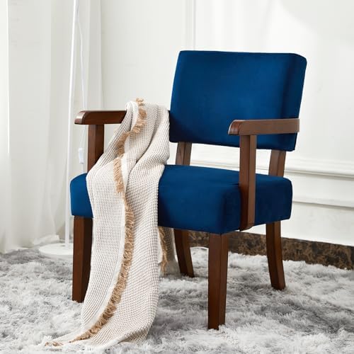 Velvet Accent Chair, Mid-Century Armchair with Solid Wood Frame in One Chair in Velvet Blue