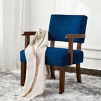 Velvet Accent Chair, Mid-Century Armchair with Solid Wood Frame in One Chair in Velvet Blue