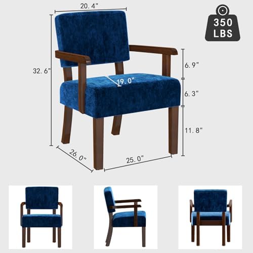 Velvet Accent Chair, Mid-Century Armchair with Solid Wood Frame in One Chair in Velvet Blue, alternate view 2