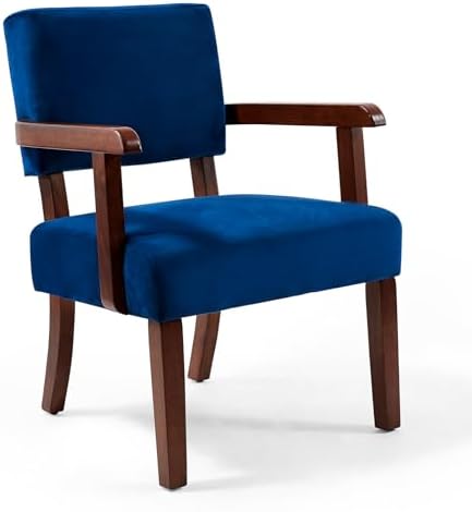 Velvet Accent Chair, Mid-Century Armchair with Solid Wood Frame in One Chair in Velvet Blue, alternate view 5