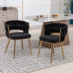 Velvet Dining Chairs Set of 4, Woven Chairs with Metal Legs, Black in Black, alternate view 2