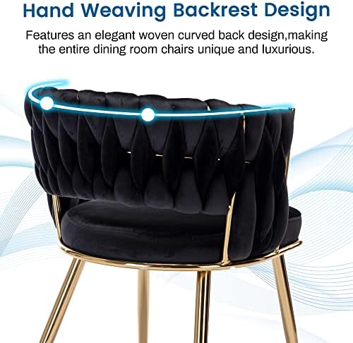 Velvet Dining Chairs Set of 4, Woven Chairs with Metal Legs, Black in Black, alternate view 6