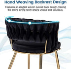 Velvet Dining Chairs Set of 4, Woven Chairs with Metal Legs, Black in Black, alternate view 6