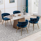 Velvet Dining Chairs Set of 4, Woven Chairs with Metal Legs, Blue in Blue, alternate view 2