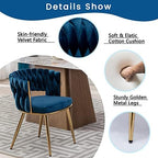 Velvet Dining Chairs Set of 4, Woven Chairs with Metal Legs, Blue in Blue, alternate view 4