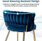 Velvet Dining Chairs Set of 4, Woven Chairs with Metal Legs, Blue in Blue, alternate view 5