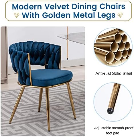 Velvet Dining Chairs Set of 6, Woven Chairs with Metal Legs, Blue in Blue, alternate view 5