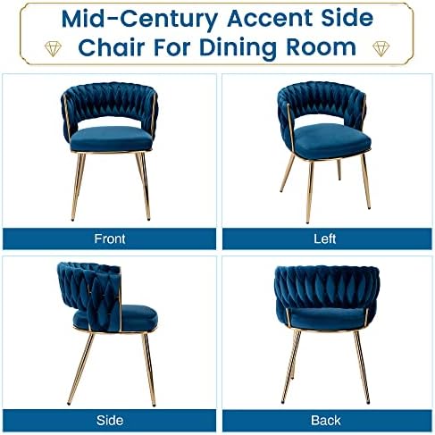 Velvet Dining Chairs Set of 6, Woven Chairs with Metal Legs, Blue in Blue, alternate view 6