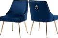 Velvet Dining Room Chairs Set of 2 Nailhead Back with Gold Legs, Blue in Blue