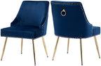 Velvet Dining Room Chairs Set of 2 Nailhead Back with Gold Legs, Blue in Blue
