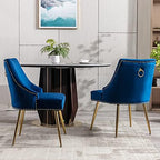 Velvet Dining Room Chairs Set of 2 Nailhead Back with Gold Legs, Blue in Blue, alternate view 2