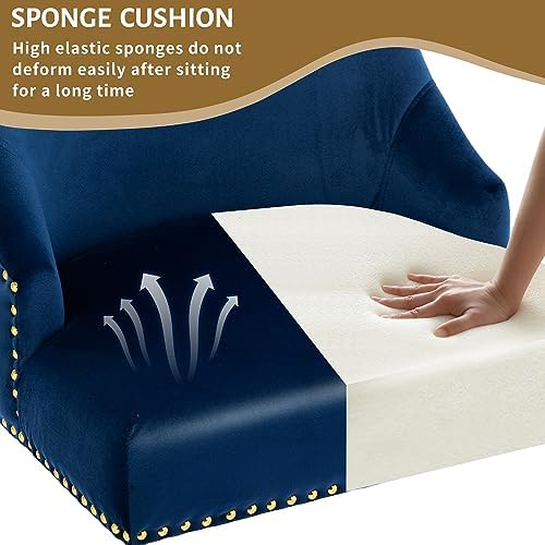 Velvet Dining Room Chairs Set of 2 Nailhead Back with Gold Legs, Blue in Blue, alternate view 7