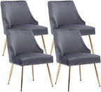 Velvet Dining Room Chairs Set of 4 Nailhead Back with Gold Legs, Gray in Gray