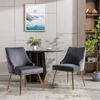 Velvet Dining Room Chairs Set of 4 Nailhead Back with Gold Legs, Gray in Gray, alternate view 2