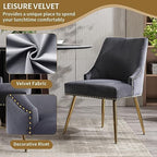 Velvet Dining Room Chairs Set of 4 Nailhead Back with Gold Legs, Gray in Gray, alternate view 4