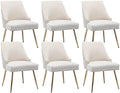 Velvet Dining Room Chairs Set of 6 Nailhead Back with Gold Legs, Beige in Beige