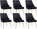 Velvet Dining Room Chairs Set of 6 Nailhead Back with Gold Legs, Black in Black