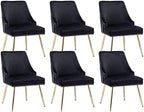 Velvet Dining Room Chairs Set of 6 Nailhead Back with Gold Legs, Black in Black