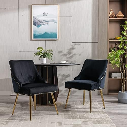 Velvet Dining Room Chairs Set of 6 Nailhead Back with Gold Legs, Black in Black, alternate view 2
